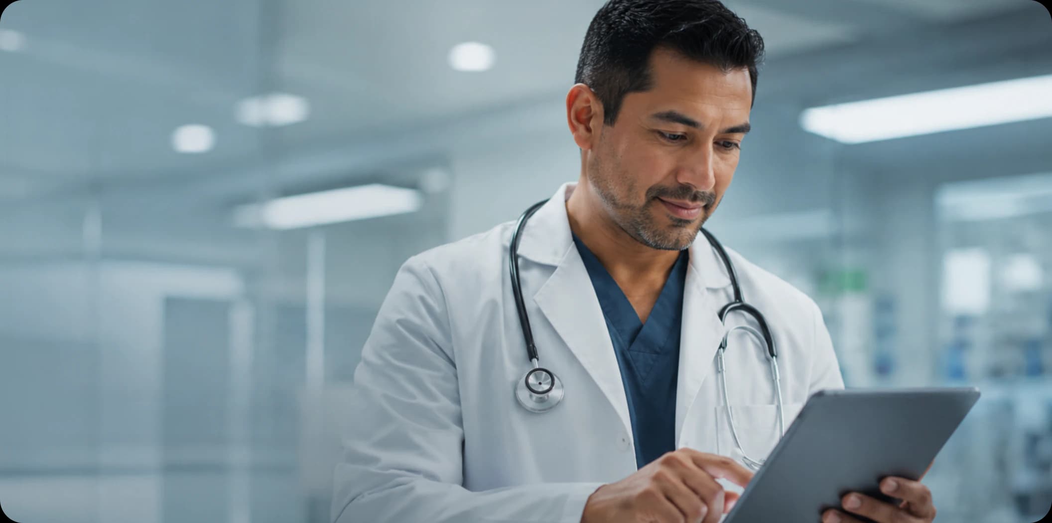 Medical professional using a tablet