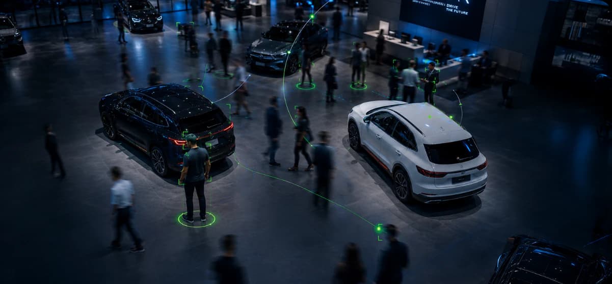 Vehicle showroom with visitor journey analysis